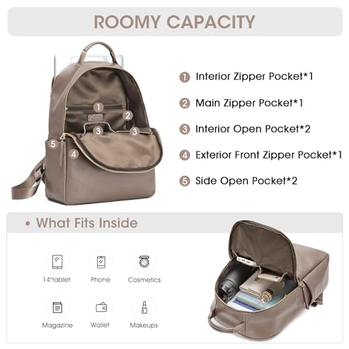 Kattee Genuine Leather Backpack Purse for Women Antitheft Rucksack Soft Work Casual Daypack Fashion - color: Brown