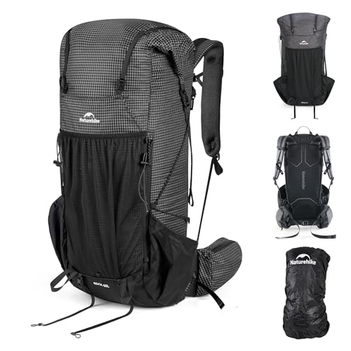 Naturehike 60L Rock 2.0 Upgraded Internal Frame Hiking Backpack for Outdoor Camping Travel Lightweight Backpacking with Rain Cover Ultralight Backpack for Adults(Black/L/60L) - color: Black, size: 60L/Size L
