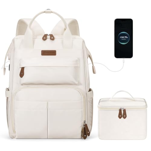 Maelstrom Travel Backpack for Women Men,Laptop Backpack Fits 15.6-17.3 Inch Laptop, Nurse/Work Bag with Insulated Lunch Box (Beige) - color: Beige
