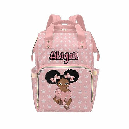 Newcos Personalized Crown Print Diaper Bag with Name Custom Africa Black Women Nappy Bags Travel Casual Mummy Backpack for Mom Women Pink - color: 230112-2