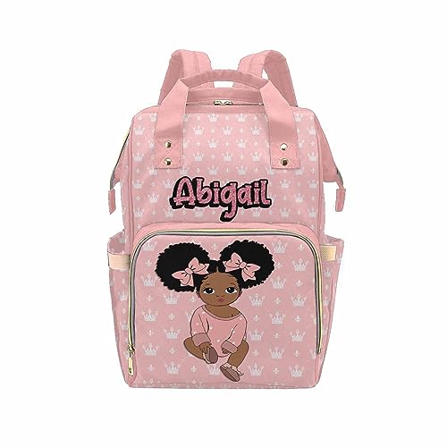 Newcos Personalized Crown Print Diaper Bag with Name Custom Africa Black Women Nappy Bags Travel Casual Mummy Backpack for Mom Women Pink - color: 230112-2