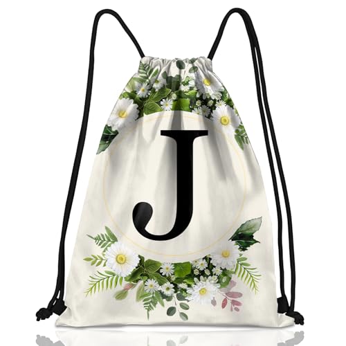 Initial Letter Drawstring Backpack String Sports Gym Bags Waterproof Sackpack Cute for Men Women Beach (13"×17") (Letter-J) - color: Letter-j
