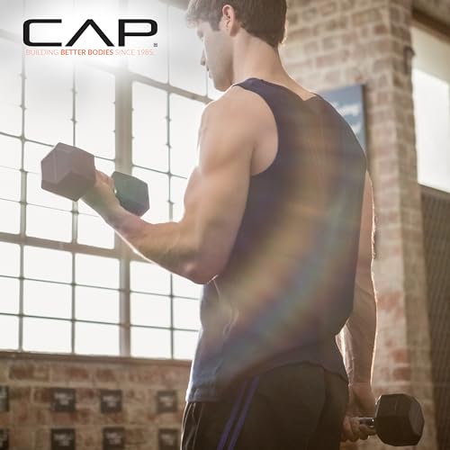 CAP Dumbbell Set with Rack, Rubber Coated Hex Free Weight Set | 100–300 lb Options, Vertical Space-Saving Storage for Home Gym Strength Training - size: 100 lb Set - Light Gray Rack, style: Chrome Handle