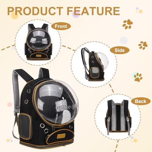 Pet Backpack Carrier, Portable and Ventilated, Oxford Cloth, Dog Cat Travel Bag with Transparent Cover 12.6", (Black, 1 Pcs), Intended for Hiking/Camping/Traveling - color: Black