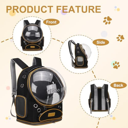 Pet Backpack Carrier, Portable and Ventilated, Oxford Cloth, Dog Cat Travel Bag with Transparent Cover 12.6", (Black, 1 Pcs), Intended for Hiking/Camping/Traveling - color: Black