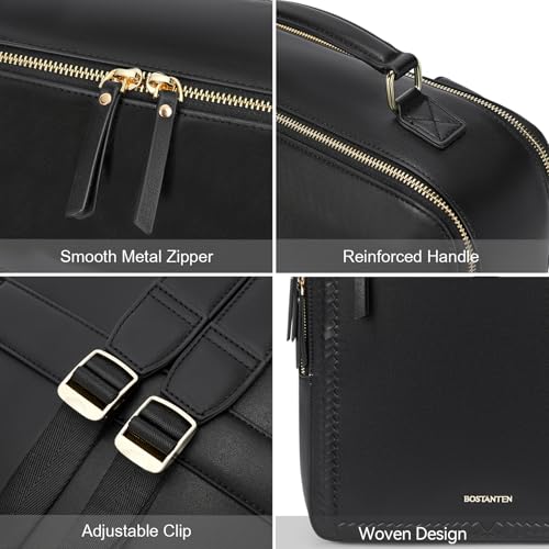 BOSTANTEN Leather Backpack 15.6 inch Laptop Bag Travel Casual Computer Backpack College Business Work Shoulder Bags with Trolley Sleeve for Women Men Black - color: Black