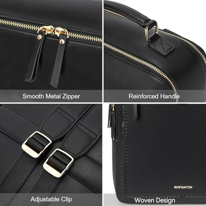 BOSTANTEN Leather Backpack 15.6 inch Laptop Bag Travel Casual Computer Backpack College Business Work Shoulder Bags with Trolley Sleeve for Women Men Black - color: Black