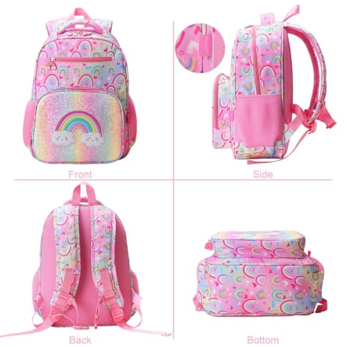 RHCPFOVR Kids Backpack for Girls - Girls Backpack 3-8 Ages Rainbow for Kids 15 Inch School Bookbag for Kindergarten Elementary School Bookbag for Girl 1st 2nd Grade - style: Rainbow