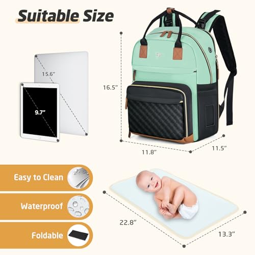 Diaper Bag Backpack - Extra Large Diaper Bag for 2 Kids Twin, Travel Baby Bags for Mom Dad 25-37L Expandable with Changing Pad Earphone Hole, Green Black - color: Green & Black