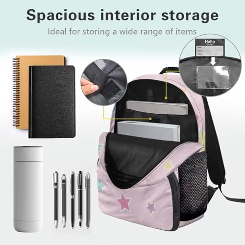 Lightweight 17 Inch Laptop Backpack for High School & College Students - Minimalist Star Print Pink Durable School Bookbag with Adjustable Padded Shoulder Straps & Water Bottle Pocket - color: Minimalist Star Print Pink