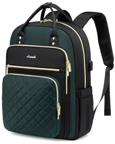 LOVEVOOK Laptop Backpack Purse for Women, 15.6" Laptop Bag for Travel with USB Port, Water Resistant Lightweight Daypacks for College Work Business, Nurse Teacher Computer Backpacks - color: D-black-dark Green, size: 15.6-Inch