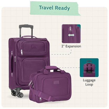 U.S. Traveler Rio Lightweight Softside Rolling Carry-on Suitcase, 4-Wheel Set, Purple - color: Purple, size: 22"/14"