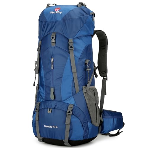 75L Hiking Backpack with Rain Cover Waterproof Camping Backpack Shoes Warehouse for Men Women, Frameless - color: Navy, size: 75L