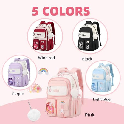 VIDOSCLA Vivid Girls' School Backpack Kids Elementary Schoolbag Primary Backpack with Multi-Pocket Design for 4+ Years Girls - color: A03# Pink