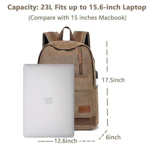 Canvas Laptop Backpack, Waterproof School Backpack With USB Charging College - color: Coffee