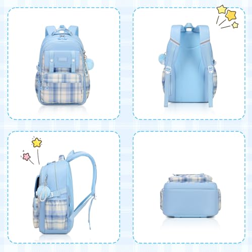 MUSEVOS Girls Backpack with Lunch Bag, Kindergarten Elementary Middle School Backpack, Large Capacity Kids Bookbag 3 Pcs Set (blue) - color: A-blue-3pcs Set