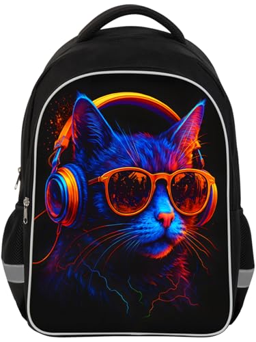 HiMagics Heavy Duty School Backpack for Teens - Large Capacity Middle High School Bookbag, Durable Aesthetic School Bag for Teen Boys Girls, Music Cat Black - color: A12-cat