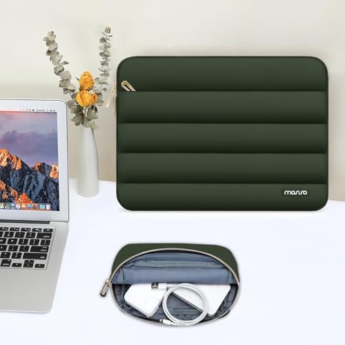 MOSISO Laptop Case 16 inch, 15-15.6 inch Puffy Laptop Sleeve Compatible with MacBook Pro 16 M5 M4 M3 M2 M1, HP Dell ASUS Acer Toshiba Lenovo, Polyester Horizontal Bag with Small Case, Army Green - color: Army Green, size: 16 inch