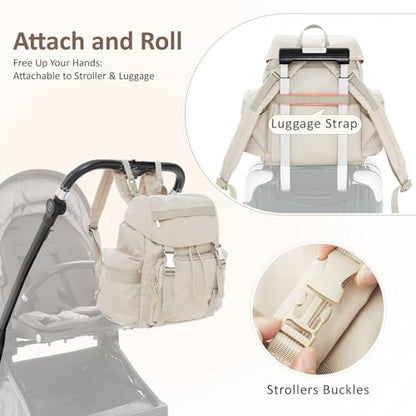 Diaper Bag Backpack with Changing Pad, Pacifier Case & Stroller Straps, Insulated Pockets Water Resistant Travel Essentials Baby Bag Multipurpose Travel Back, Big Storage in a Small Footprint - color: Khaki Gray