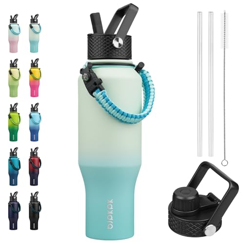 BJPKPK Insulated Water Bottles with Straw Lid, 35oz Metal Water Bottle with 2 lids & Paracord Strap, Double Wall Stainless Steel Vacuum Tumblers, Cups, Mugs, Thermo for Hot& Cold Drinks, Mint - color: Mint, style: 35oz
