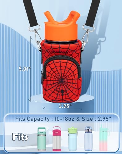 Miss Adola Water Bottle Carrier with Strap - Insulated Kids Water Bottle Holder for Boys Girls Bottle Bag for 10-18Oz - color: Red Eyes