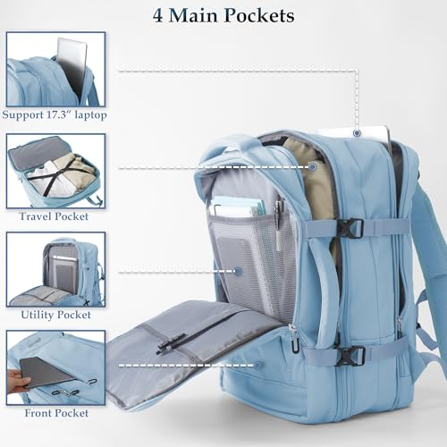Travel Backpack, Expandable Large Capacity Business Work, Water Repellent Carry On Daypack with USB Charging Port, Fit 17 Inch Laptop, Bag for Men and Women, Sky Blue - color: Sky Blue