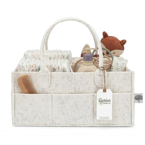 Parker Baby Diaper Caddy - Nursery Storage Bin and Car Organizer for Diapers and Baby Wipes - White, Large - color: White (Heathered White), size: Large