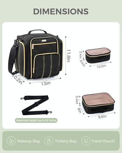 BALULHG Large Travel Makeup Bag - Cosmetic Organizer with 4 Removable transparent Inner Pockets, Multi-functional Toiletry Bag for Accessories & Brushes, Women's Beauty Case,Patent Pending - color: Black