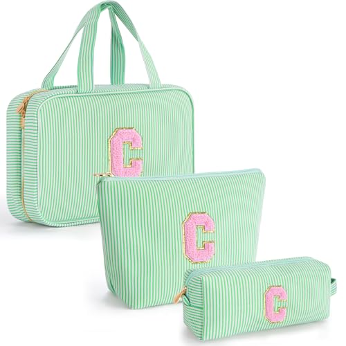 Gifts for Teen Girls Women - Personalized Toiletry Bag Initial Makeup Bag | Travel Cosmetic Bag | 8 9 10 11 12 13 14 15 16 Years Old Girl Gift Trendy Stuff - Green C - color: Green, style: C