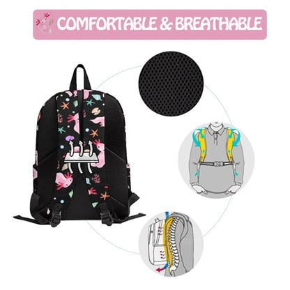Axolotl Cute 3PCS Backpack Set for Teens Elementary Middle High School, 17 Inch Lightweight Classic Bookpack 3 in 1 Set for Girls Boys, Kids Back to School Backpack with Lunch Box Pencil Case - color: Axolotl