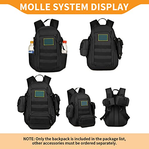 HUNTVP 10L Tactical Backpack Small Backpack Mini Daypack Military MOLLE Rucksack Gear Tactical Assault Pack Bag for Hunting Camping Trekking(10L-Black) - color: Black, size: 10L