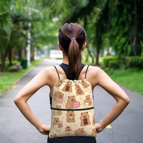 Capybara Drawstring Bags, Outdoor Sport Sackpack Cinch String Bag, Cute Polka Dot Drawstring Backpack, Waterproof Gym Cinch Sackpack, Capybara Player Gift for Women - color: Capybara