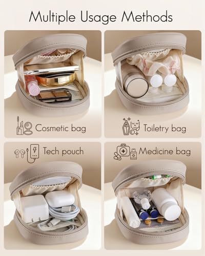 VLANDO Mini Makeup Bag,Small Water-Resistant Cosmetic Pouch with Pockets | Keeps Lip Gloss,Mini Cosmetics,Daily Essentials Gift for Women,Great for Tote,Office,Travel - color: Toffee