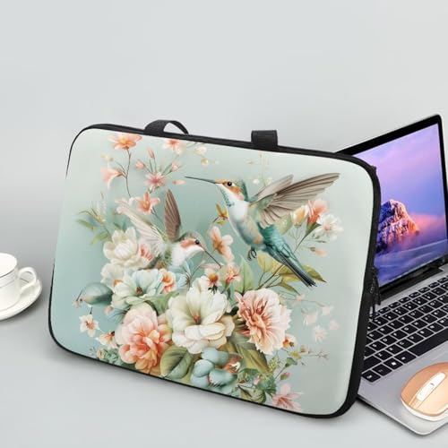 Hummingbird 13 Inch Laptop Sleeve for Women Protective Case Cover Compatible with 10-17 inch Chromebook, Notebook, Briefcase, Spring Floral Waterproof Computer Cases Bag with Handle - color: Pastel Hummingbird Floral, size: 13 inch