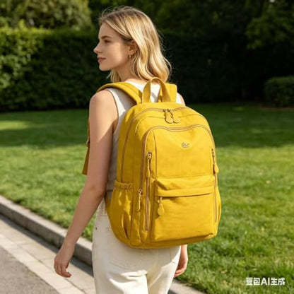 Casual Backpack, Multi-Pocket Design with Front Zipper Compartment (Yellow) - color: Yellow