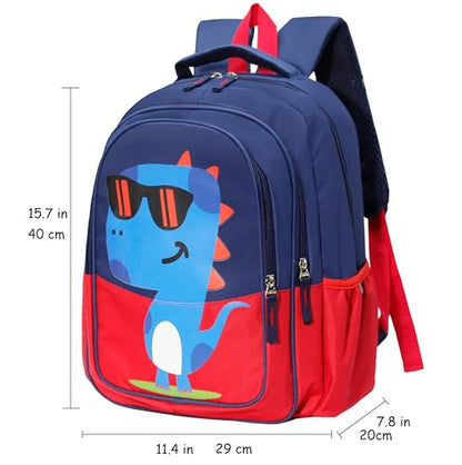15 inch Primary School Kindergarten Schoolbag Leisure Cool Cute Cartoon Travel Backpack For Boys Girls Ages 6-10 Use - color: Dinosaur Red, size: Large
