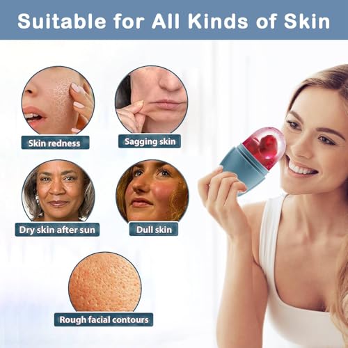 XHJRI Ice Face Roller Massager,Ice Cube Roller for Face, Eyes and Neck Naturally Conditioning and Skin Care,De-Puff Eye Bags,Reduce Migraine Pain,Reusable Massage Silicone Ice Mold (New Blue) - color: New Blue