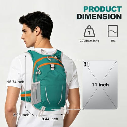 10L Small Hiking Backpack, Mini Travel Daypack for Men Women, Lightweight & Water Resistant - color: Teal Green