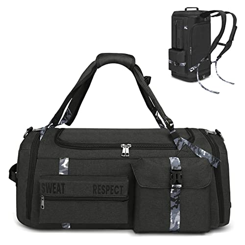Cico Rider Gym Bags for Men Gym Duffle Bag Backpack 3-Way Sports Duffel Bags for Men with Shoe Compartment & Wet Pocket（Black） - color: BLACK