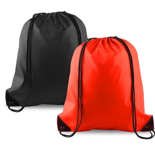 KUUQA 2 Pcs Drawstring Backpack Bags Bulk Sports Cinch Sack String Backpack Storage Bags for Gym Traveling（Black, Red） - color: Black, Red