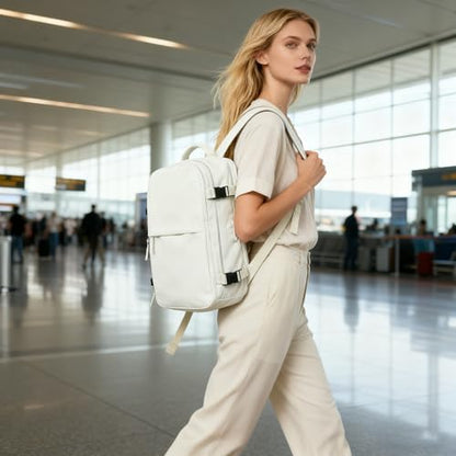 suwasp Vacuum Compression Backpack, 45L Expandable Travel Backpack with Electric Vacpack Pump, Travel Vacuum Bags with Shoe Compartment/17inch Laptop Compartment/USB Port, White - color: White, size: Medium
