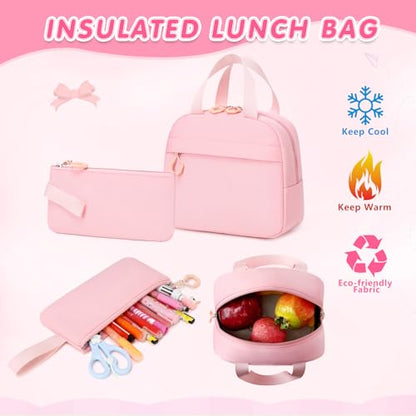 GeeWin Backpacks for Girls, Girls Backpack with Lunch Box & Pencil Case Set, 17 Inch Waterproof Girl Bookbag with Lots of Pockets for Kids, Teens, Elementary Middle High College School Student (Pink) - color: Pink