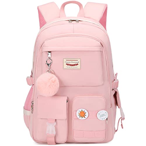 Classic Diamond School Backpack for Girls Laptop Backpack Cute Bookbag Kawaii College Backpack School Backpacks for Teens Girls Student (Pink) - color: Pink