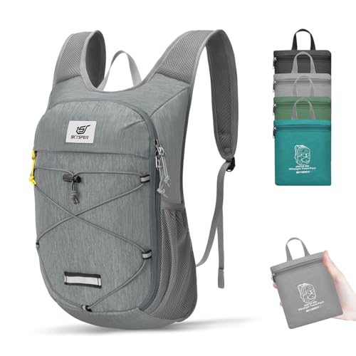 SKYSPER Foldable Hiking Backpack - 10L/15L Small Lightweight Daypack Breathable Travel Backpacks - color: Gray, size: 15 liters