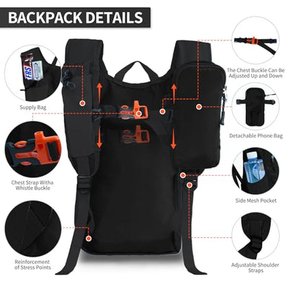 Hiking Backpack 10L/15L Small Daypack Lightweight Packable Travel Foldable Water Resistan for Women Men (Black, 10L) - color: Black, size: 10L