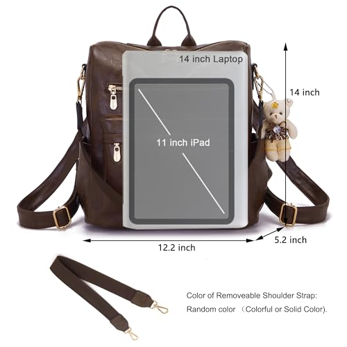 Soperwillton Women Backpack Purse Multipurpose Design Handbags Shoulder Bag PU Leather Travel bag Backpack Set 2pcs - color: Darkcamel