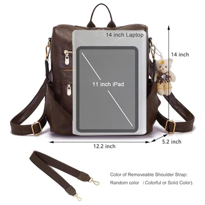 Soperwillton Women Backpack Purse Multipurpose Design Handbags Shoulder Bag PU Leather Travel bag Backpack Set 2pcs - color: Darkcamel