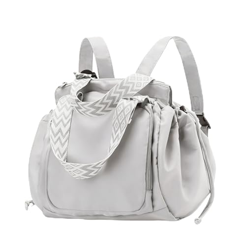 Tote Bag Large Capacity Lightweight Backpack with 15 Pockets Nylon Shoulder Bag for Car Travel Mother Bag - color: Gray