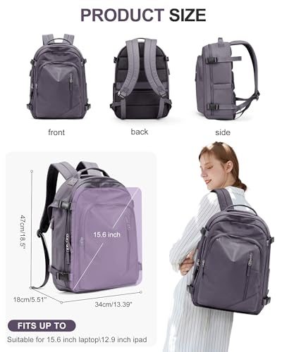 BJLFS Large Travel Backpack for Women Men,Carry On Backpack,Hiking Backpack Waterproof Outdoor Sports Rucksack Casual Work Gym Weekender Daypack Travel Essentials（simple, Purple）