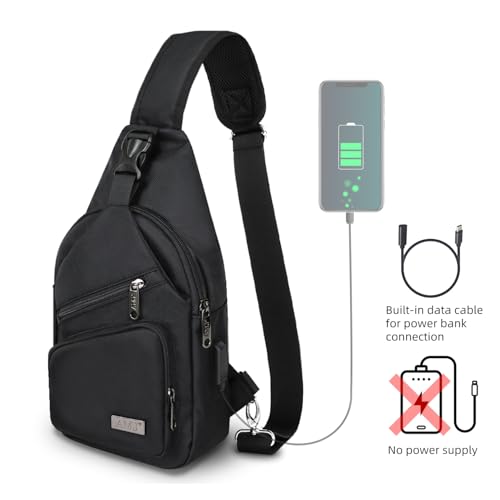 AMJ Crossbody Sling Bag Men Women, Casual Shoulder Backpack, Chest Daypack Satchel for Hiking Travel - color: Black, size: Large